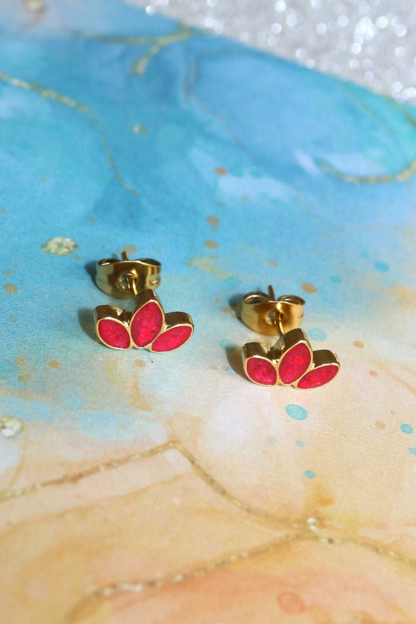 Boucles d'oreilles Lotus - dorées rouge