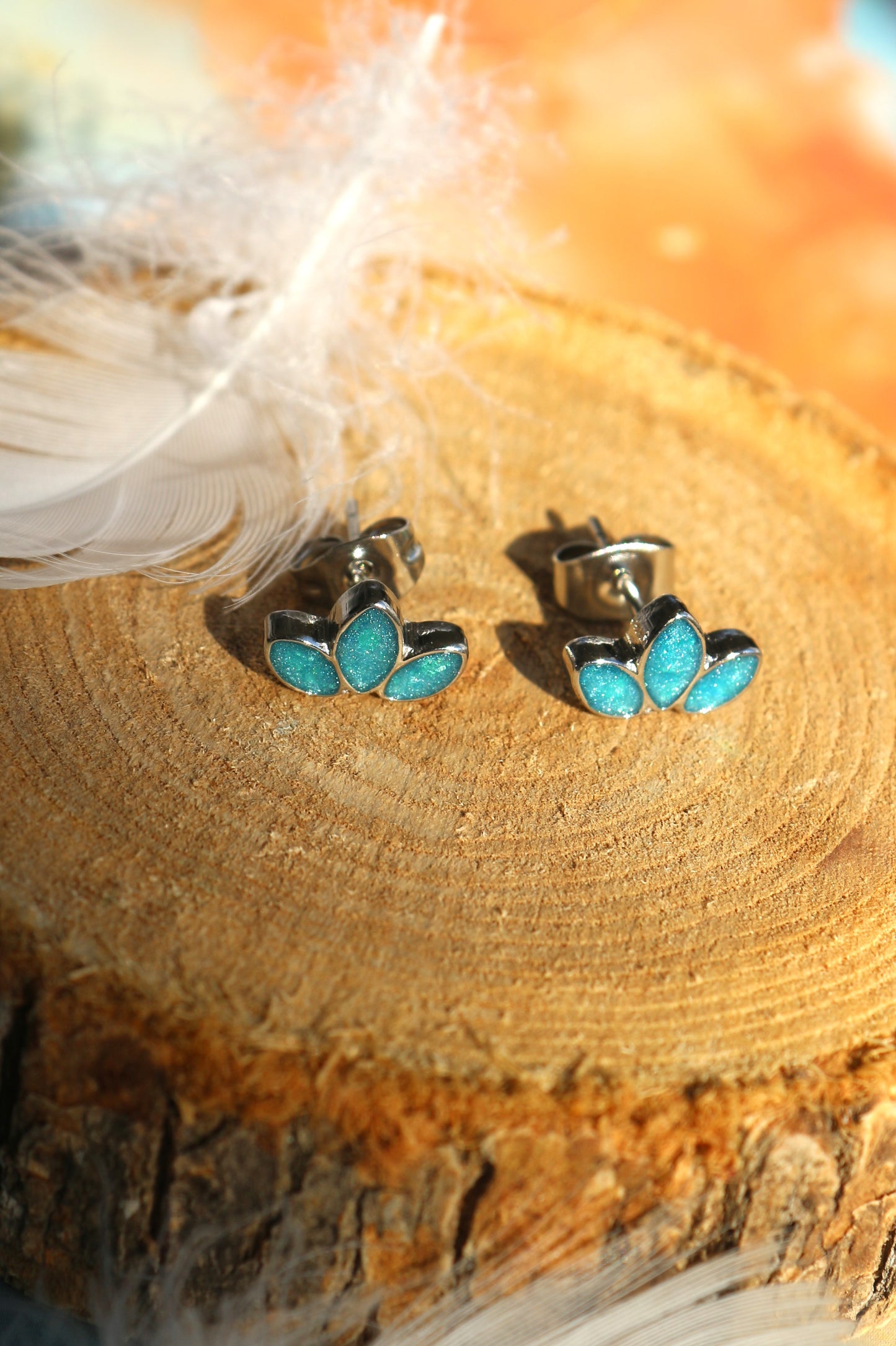 Boucles d'oreilles Lotus - argentées bleu ciel