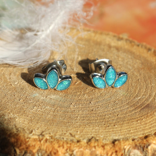 Boucles d'oreilles Lotus - argentées bleu ciel