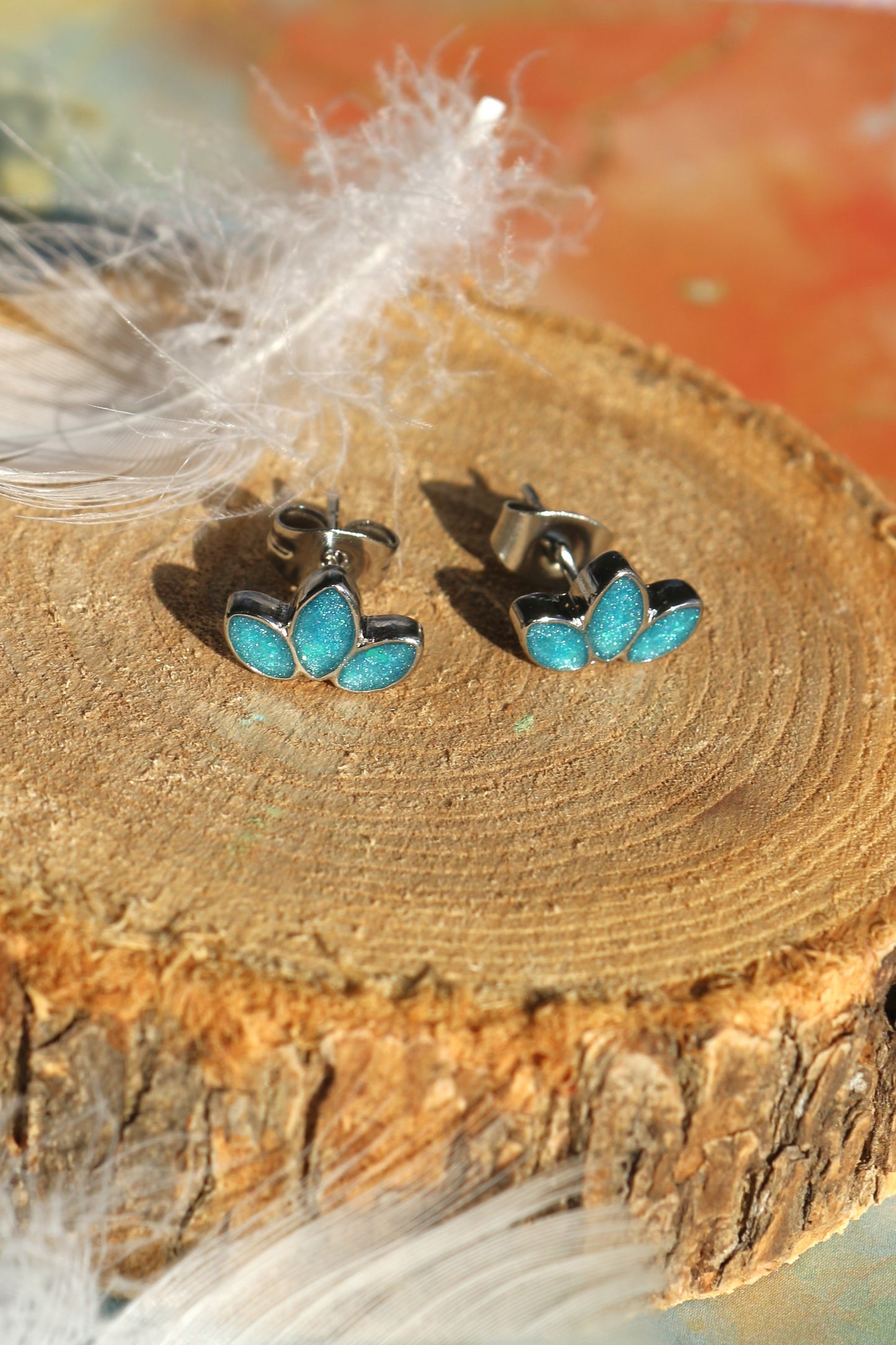 Boucles d'oreilles Lotus - argentées bleu ciel