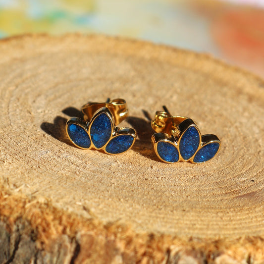 Boucles d'oreilles Lotus - dorées bleu marine