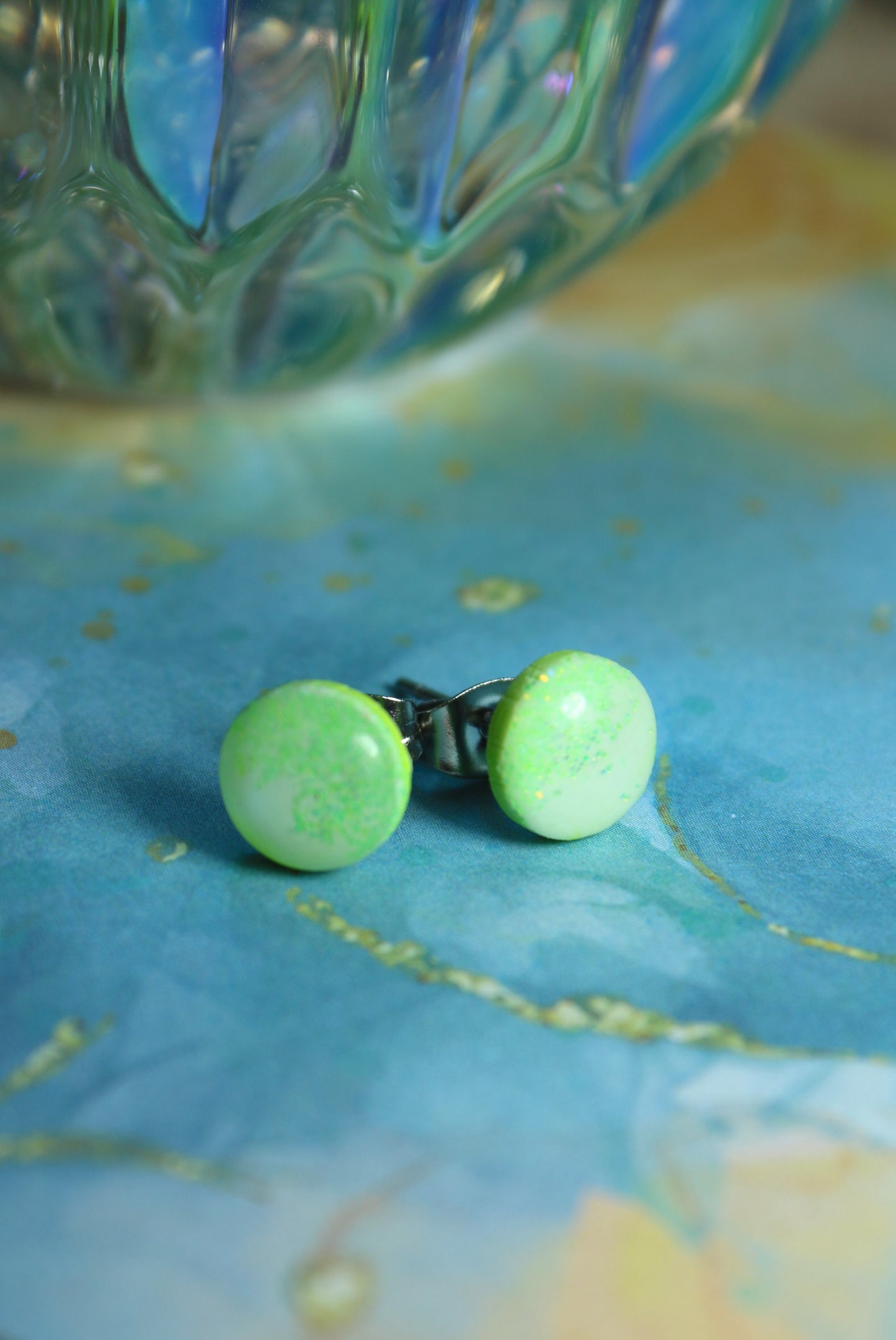 Boucles d'oreilles Chlorophyle 8mm - 1 seul exemplaire