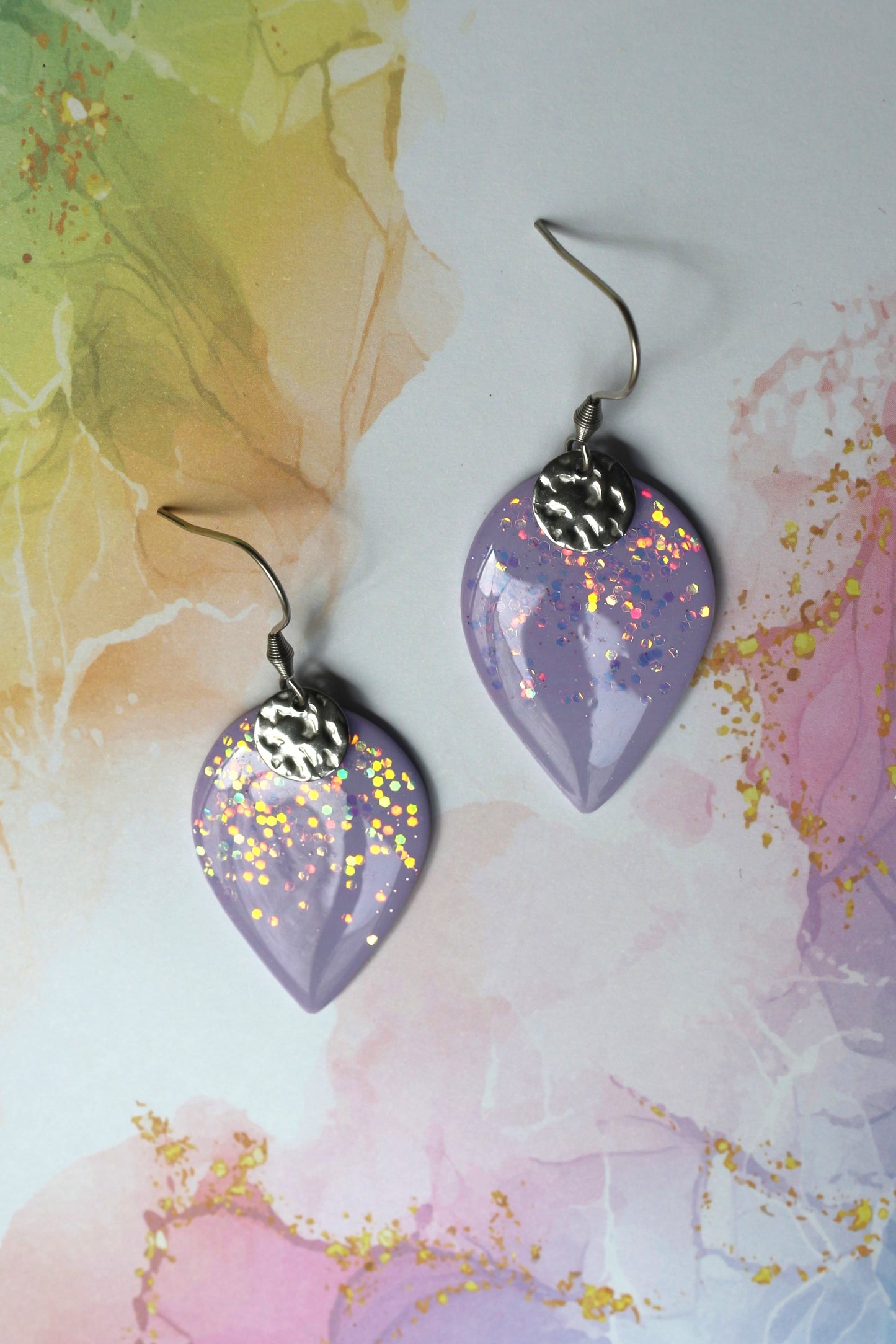 Boucles d'oreilles Soline - Lila pailleté- 1 seul exemplaire