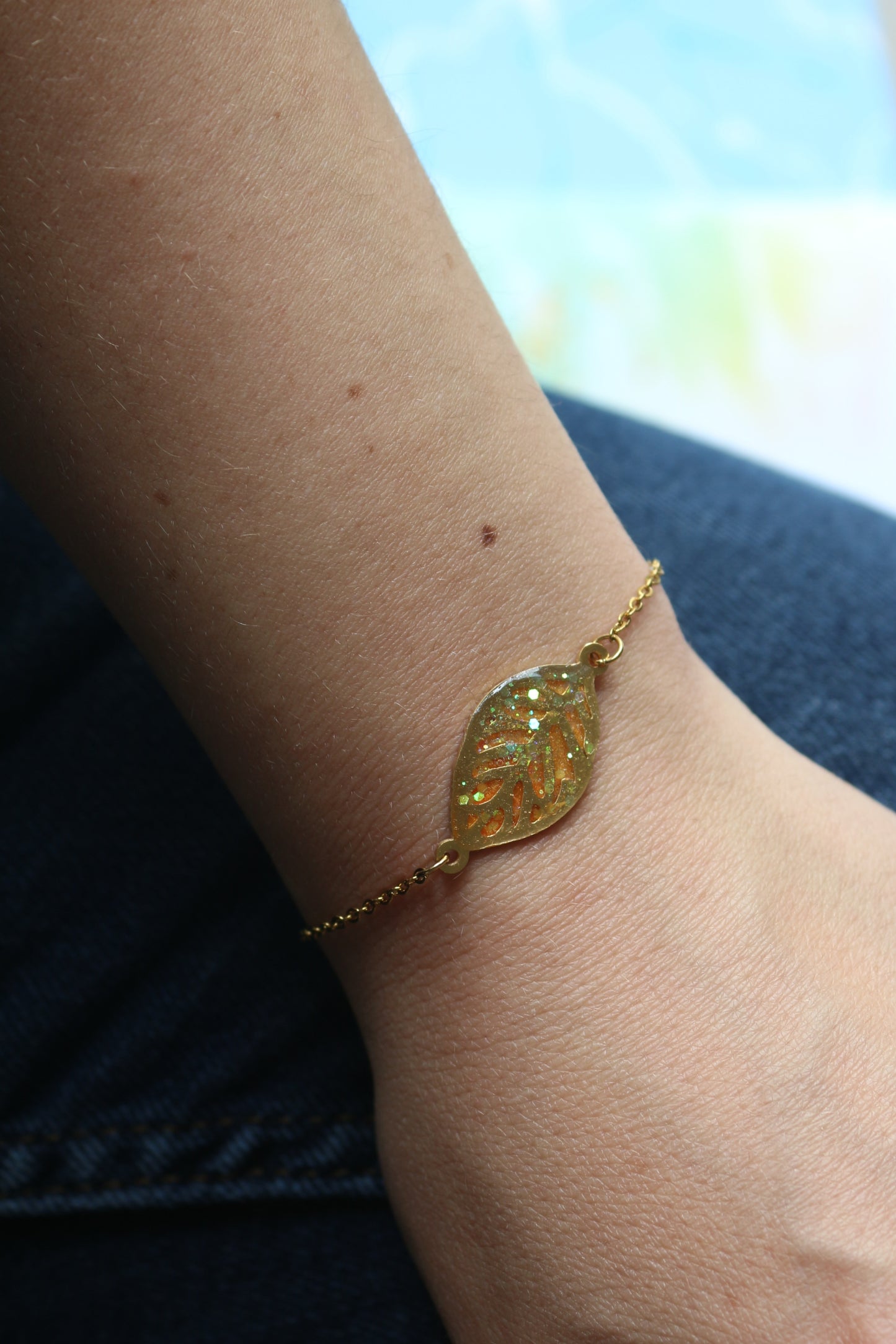 Bracelet Feuille dorée - orangée