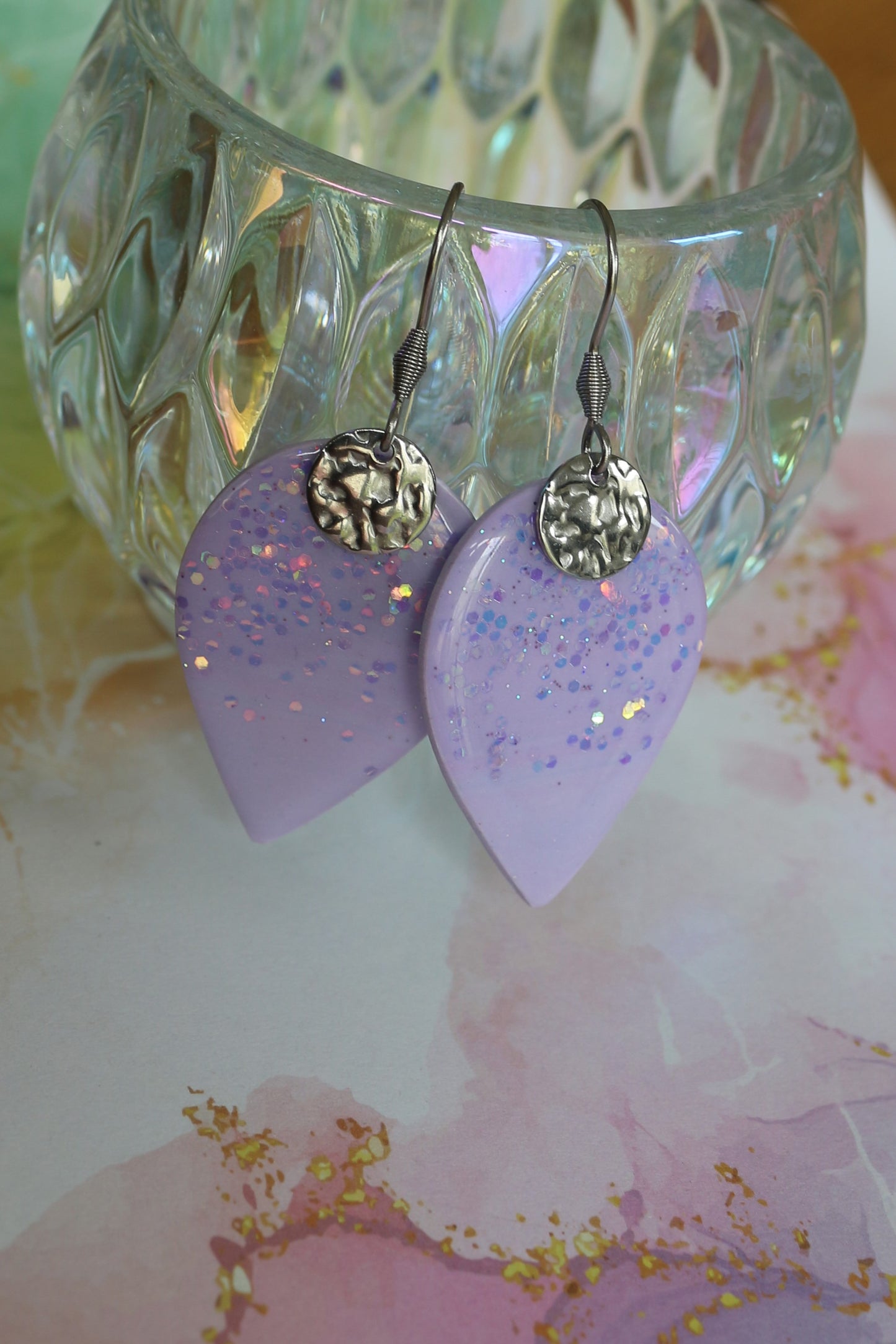 Boucles d'oreilles Soline - Lila pailleté- 1 seul exemplaire