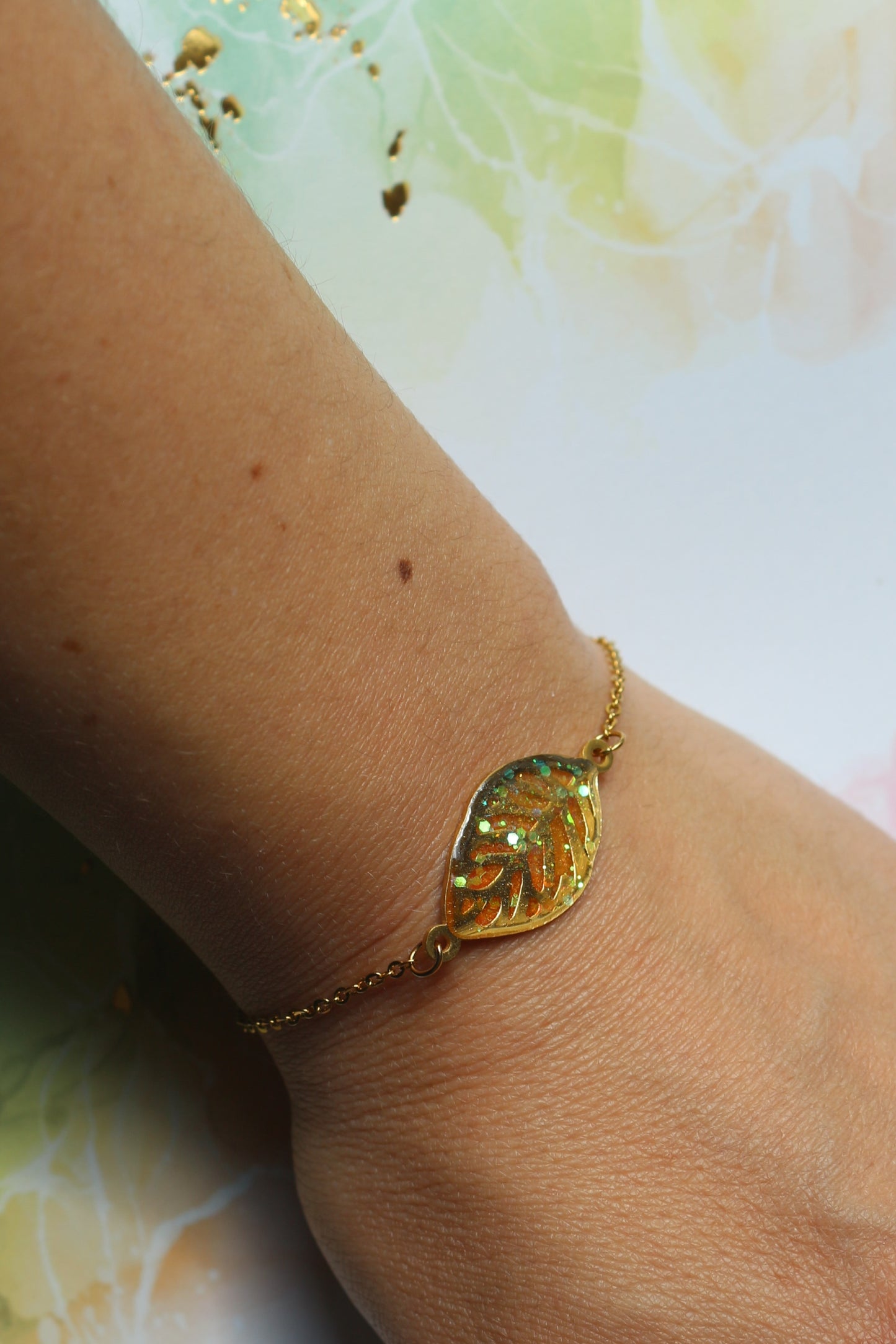 Bracelet Feuille dorée - orangée