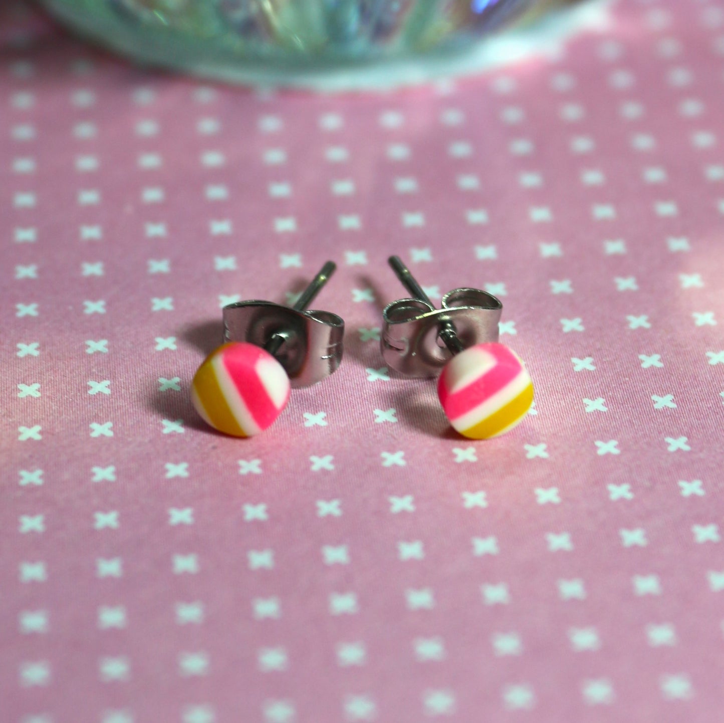 Boucles d'oreilles Summer stripes  4,5mm rose et jaune