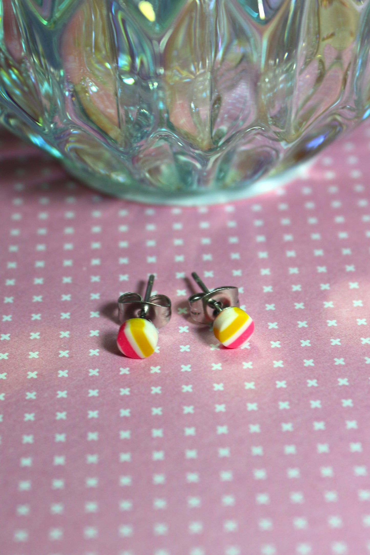 Boucles d'oreilles Summer stripes  4,5mm rose et jaune