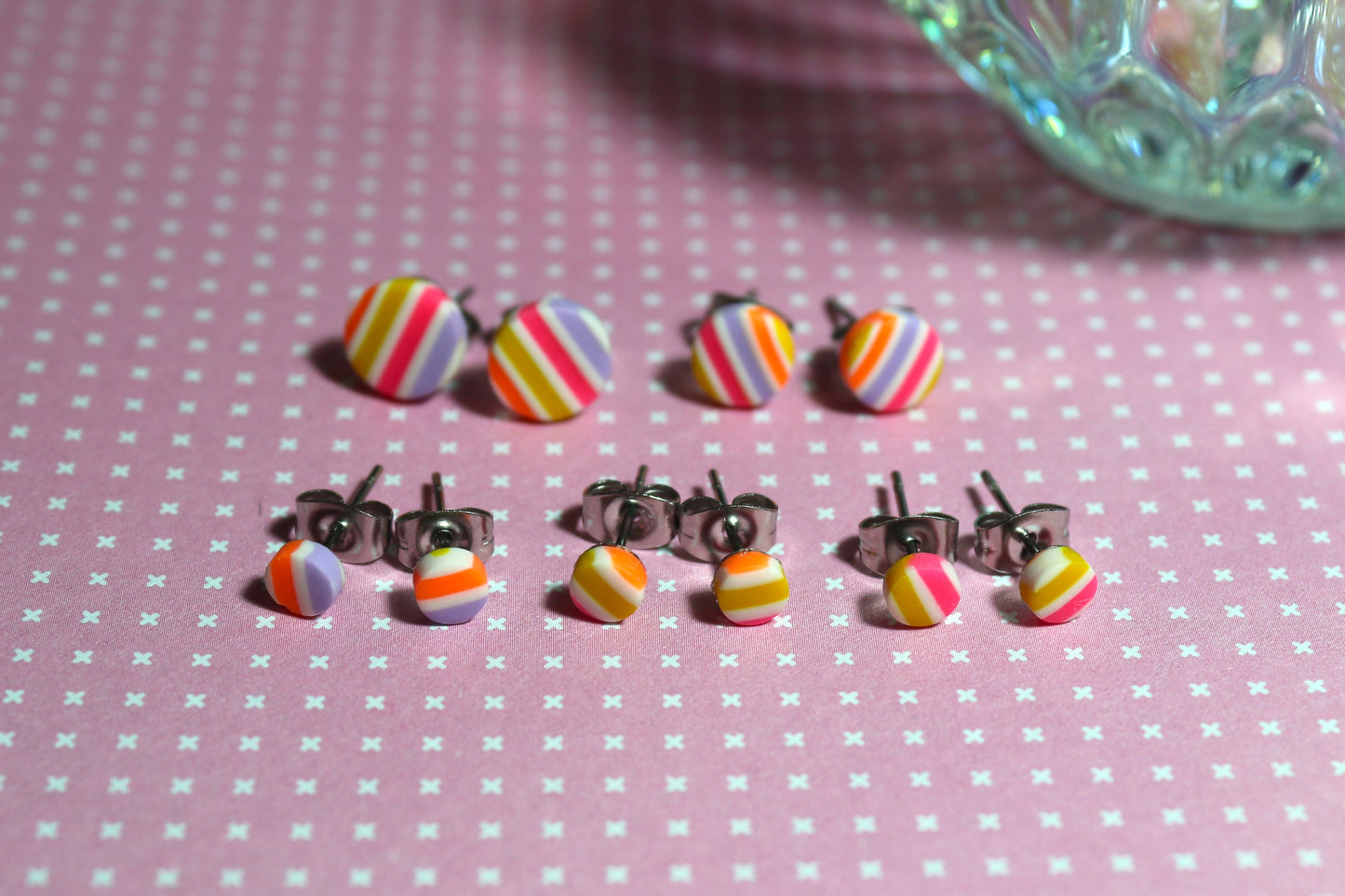 Boucles d'oreilles Summer stripes  4,5mm rose et jaune